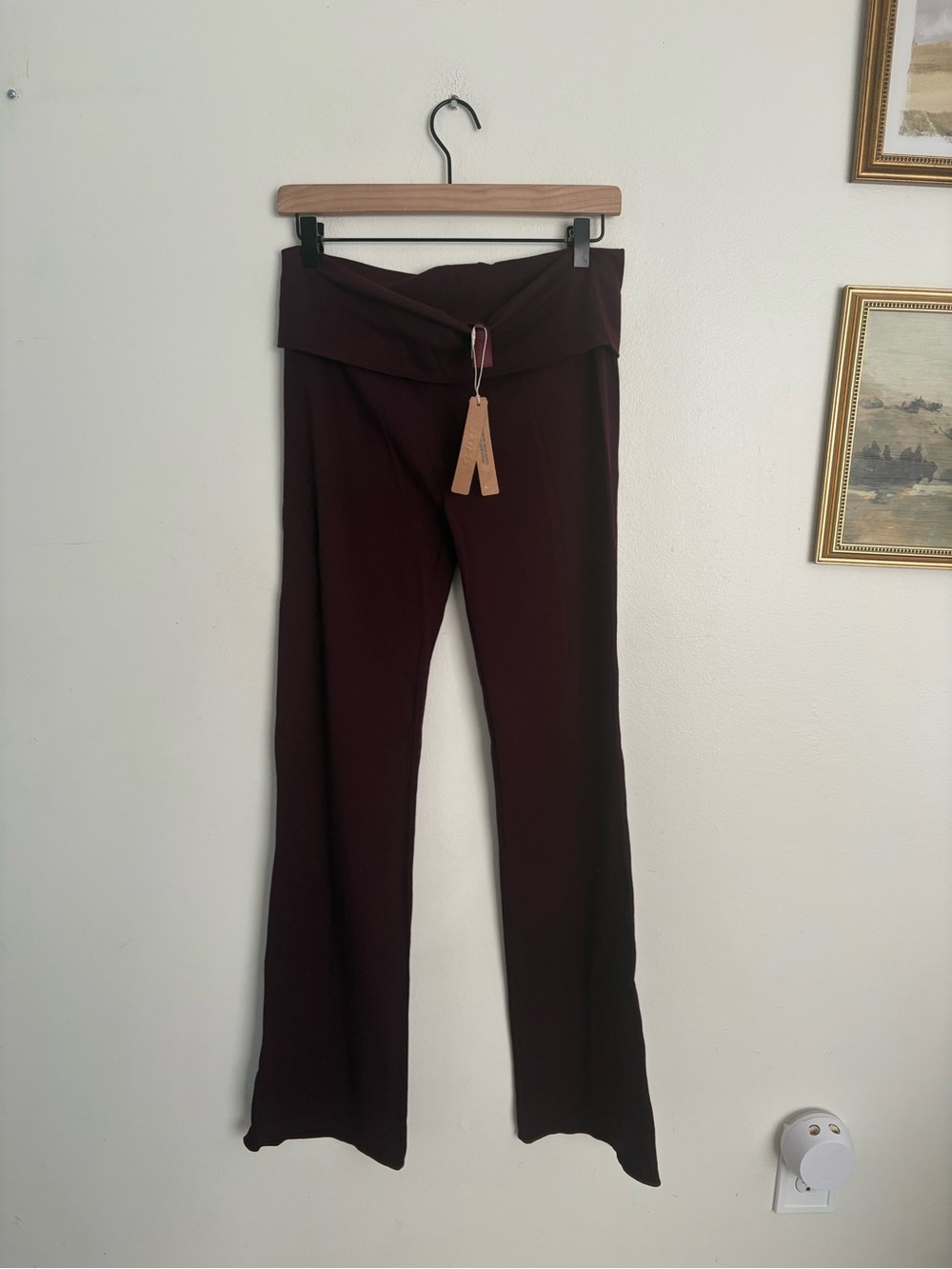 SKIMS Cotton Jersey Fold Over Pants Straight Slim Boot CURRANT Womens Large NWT